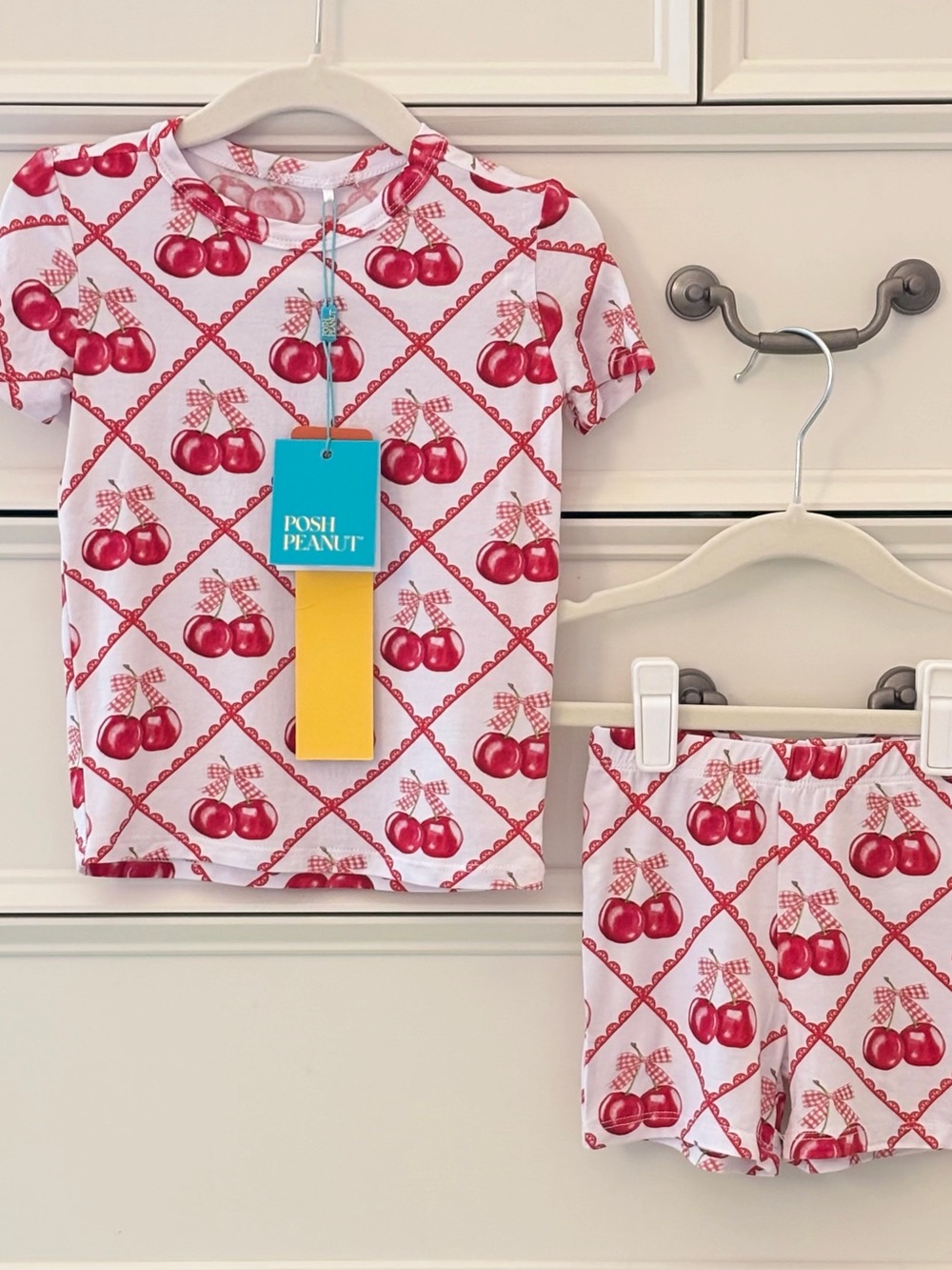 NWT Posh Peanut 2Pc Cherries & Bows Bamboo Pajama Set Size 2T